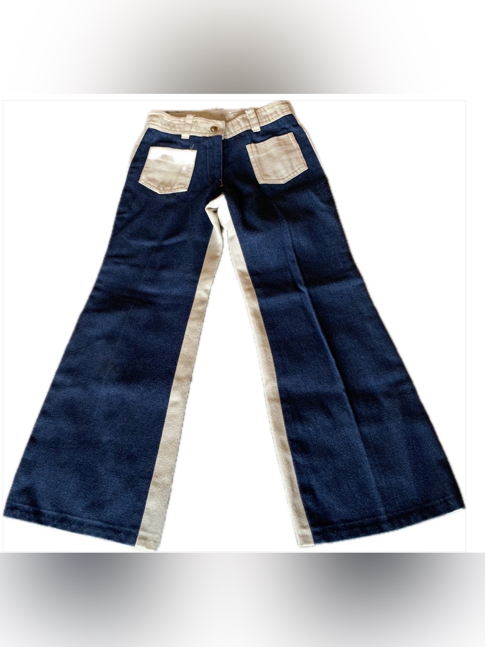 Insane Vintage 70s Two-Tone Flare Jeans in Navy and Cream
